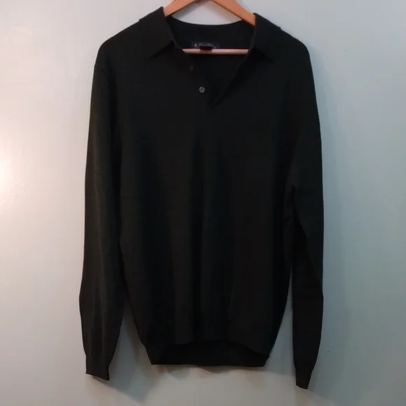 Brooks Brothers Green Fine Italian Merino Wool Long Sleeve Polo Shirt  (Large) - Picture 3 of 11